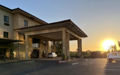 Hampshire hotel entrance with a beautiful sunset